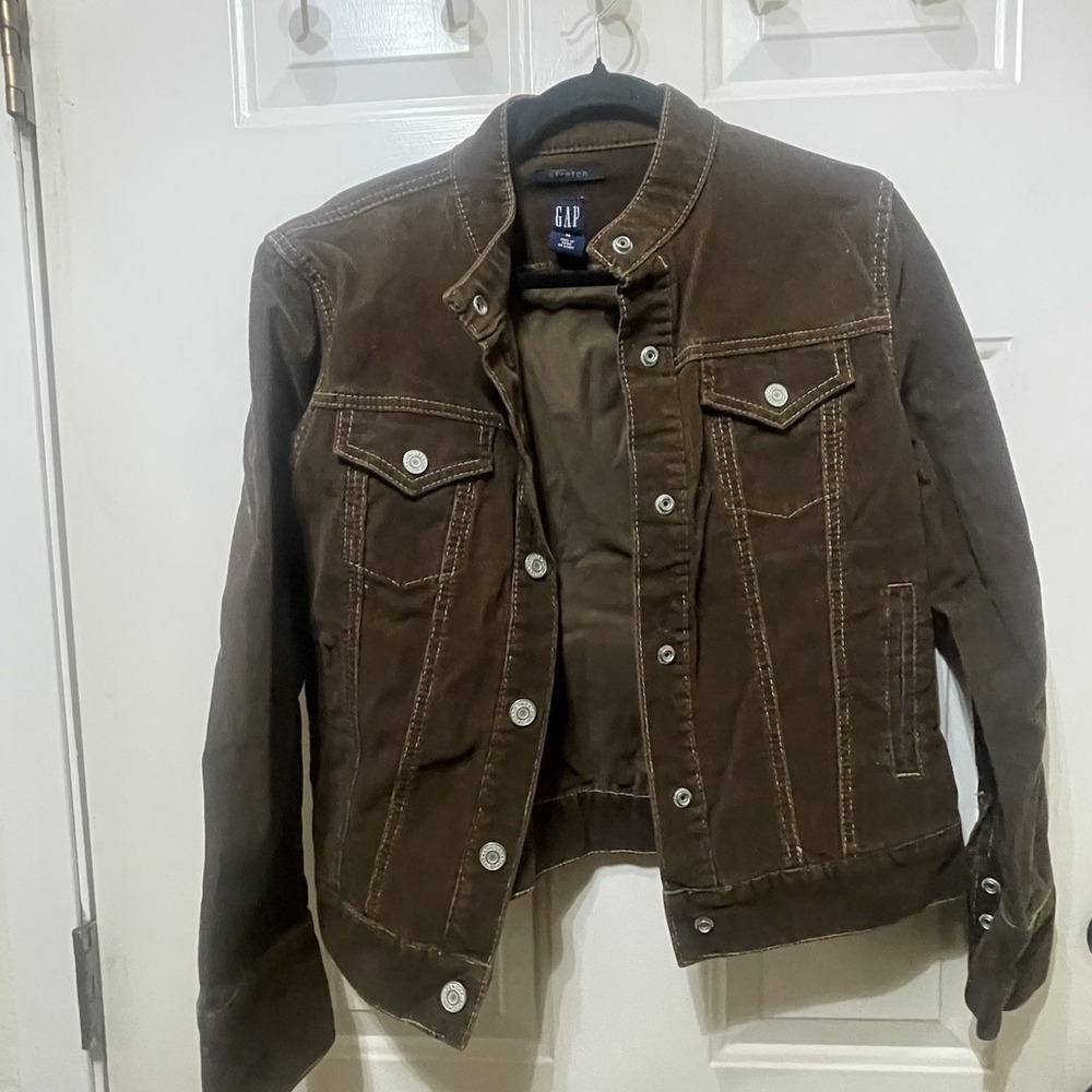 Gap Women's Stretch Corduroy Snap Button Down Pocket Jacket Brown Medium
